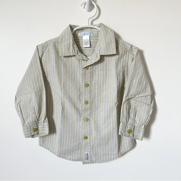 Janie and Jack Boys 100% Cotton Button Down Long Sleeve Shirt 2T Vertical Stripe - Picture 1 of 6